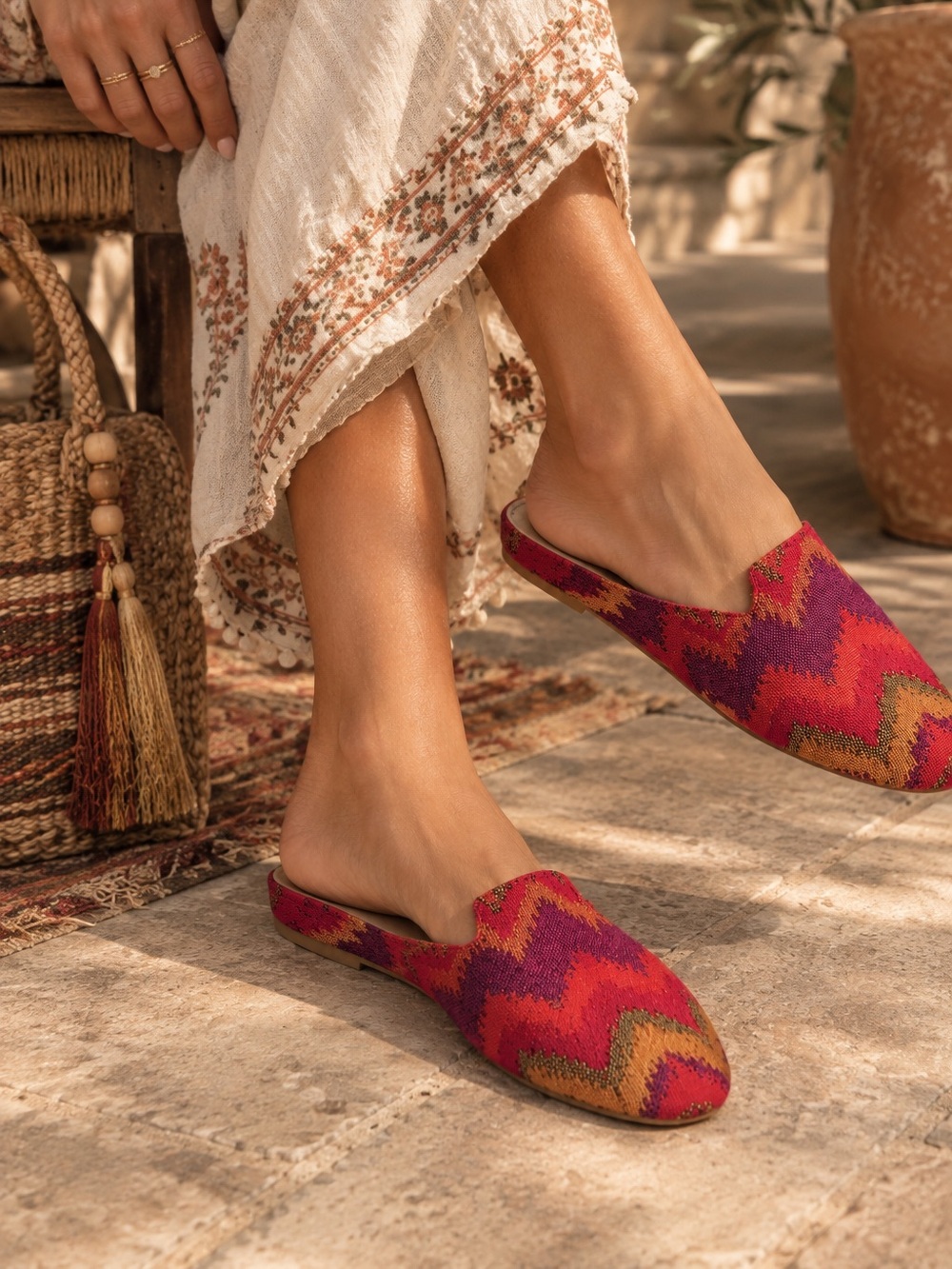 SAACHI Woven Textile Slip-On Mules